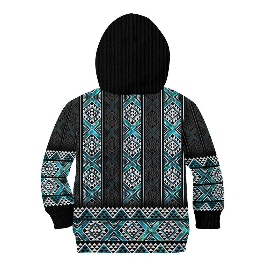 Paua Shell Taniko Pattern Aotearoa Kid Hoodie Niho Taniwha Mix Poutama