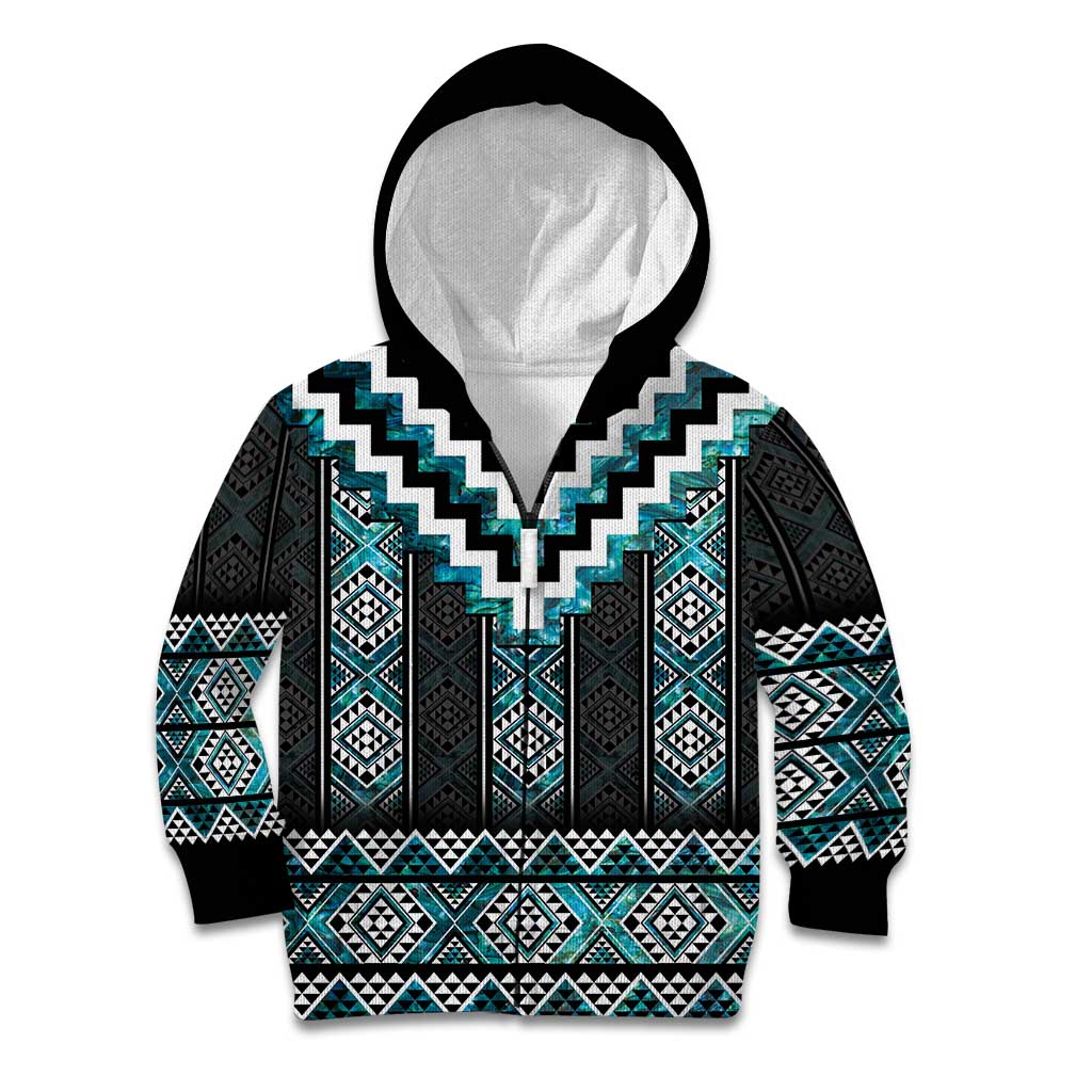 Paua Shell Taniko Pattern Aotearoa Kid Hoodie Niho Taniwha Mix Poutama