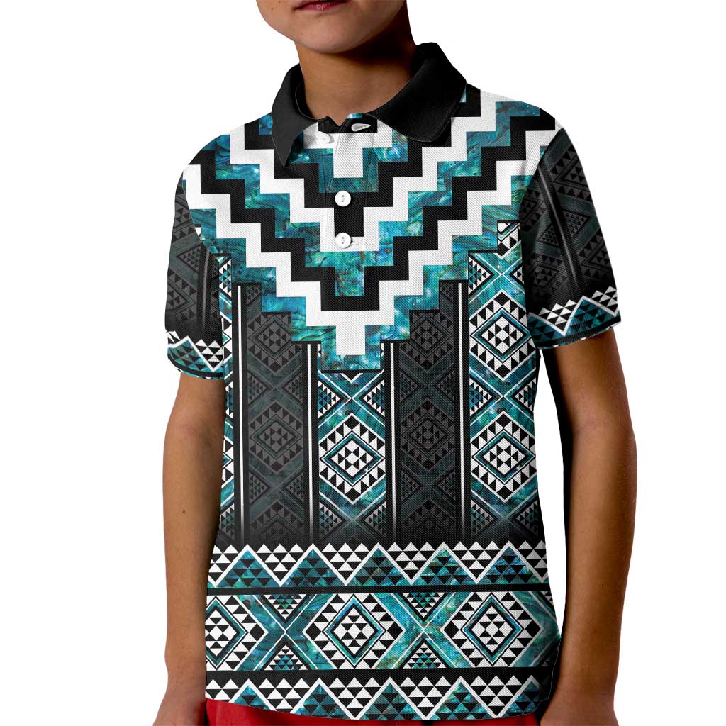 Paua Shell Taniko Pattern Aotearoa Kid Polo Shirt Niho Taniwha Mix Poutama