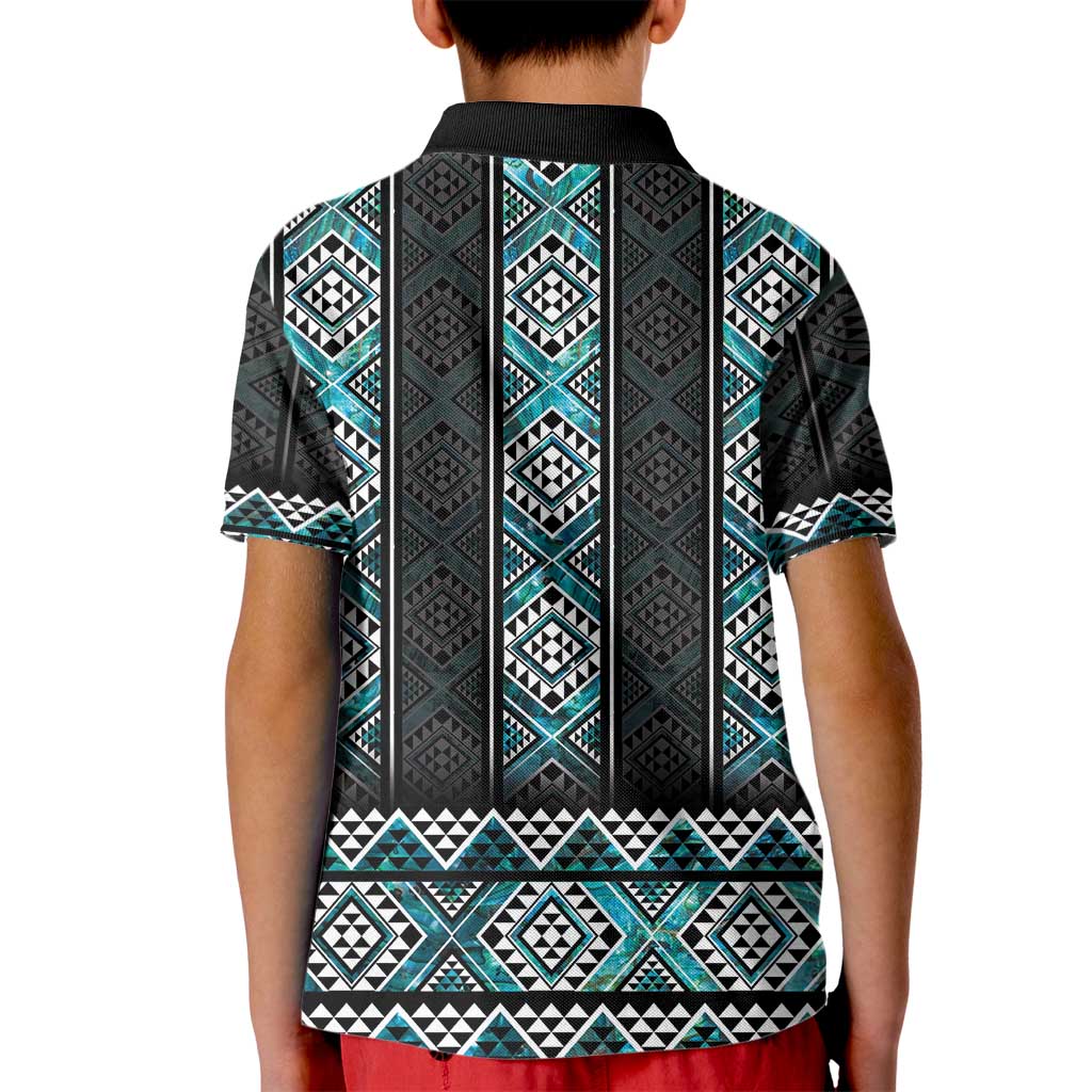 Paua Shell Taniko Pattern Aotearoa Kid Polo Shirt Niho Taniwha Mix Poutama