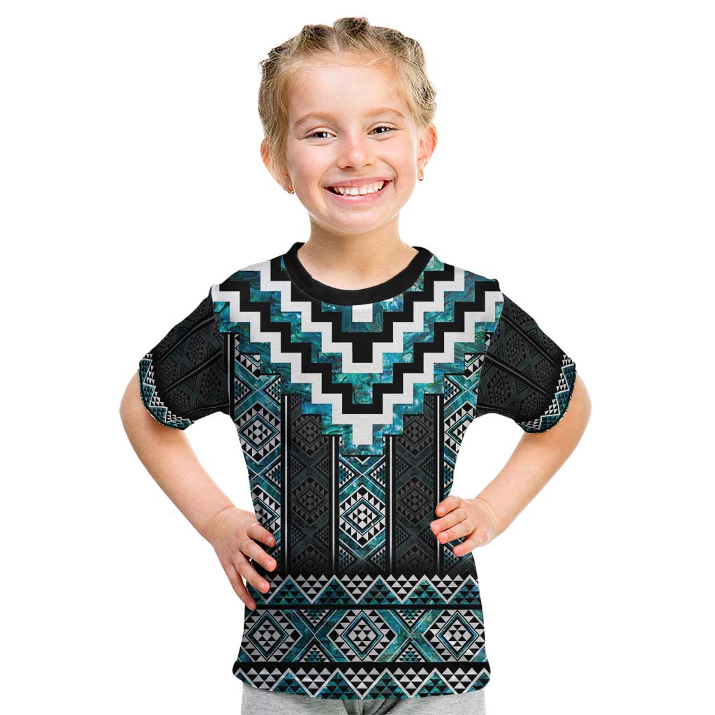 Paua Shell Taniko Pattern Aotearoa Kid T Shirt Niho Taniwha Mix Poutama