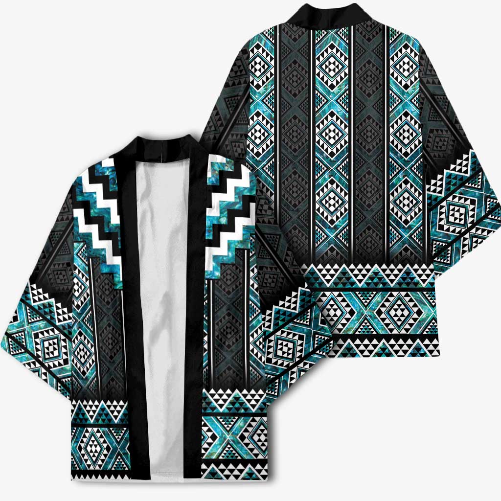 Paua Shell Taniko Pattern Aotearoa Kimono Niho Taniwha Mix Poutama - Polynesian Pride