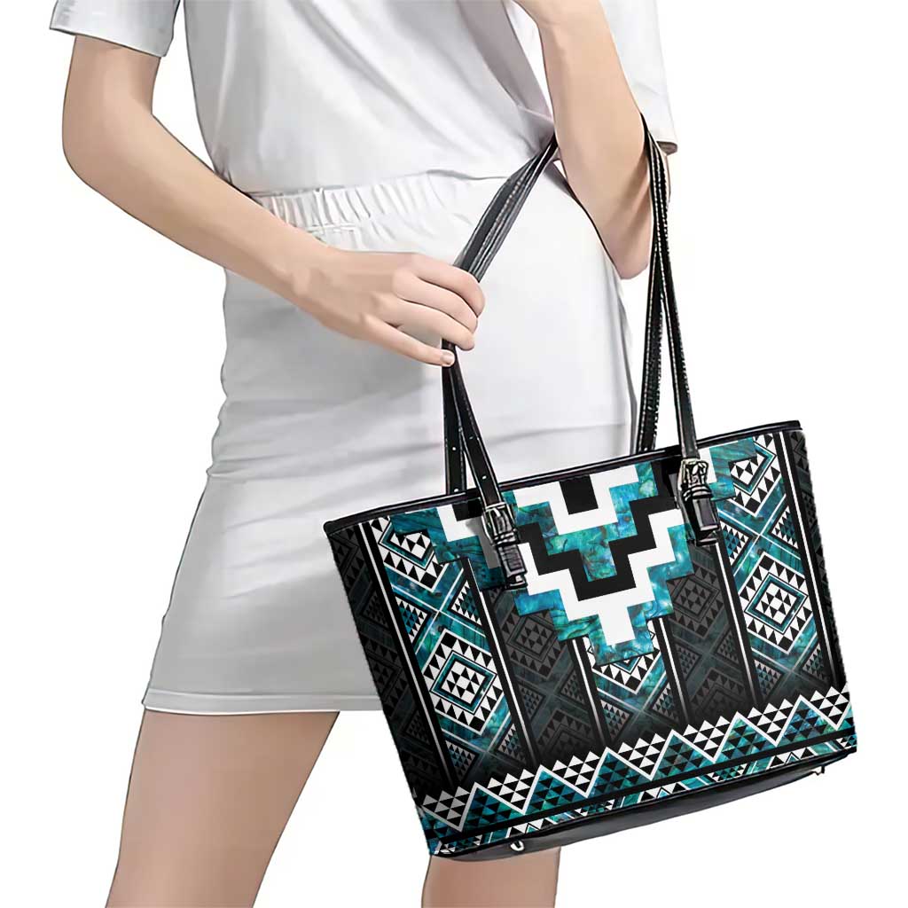 Paua Shell Taniko Pattern Aotearoa Leather Tote Bag Niho Taniwha Mix Poutama