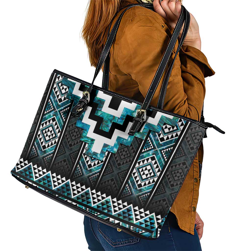 Paua Shell Taniko Pattern Aotearoa Leather Tote Bag Niho Taniwha Mix Poutama