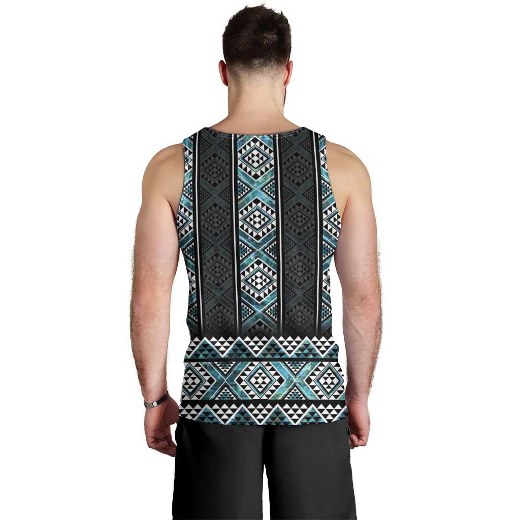 Paua Shell Taniko Pattern Aotearoa Men Tank Top Niho Taniwha Mix Poutama