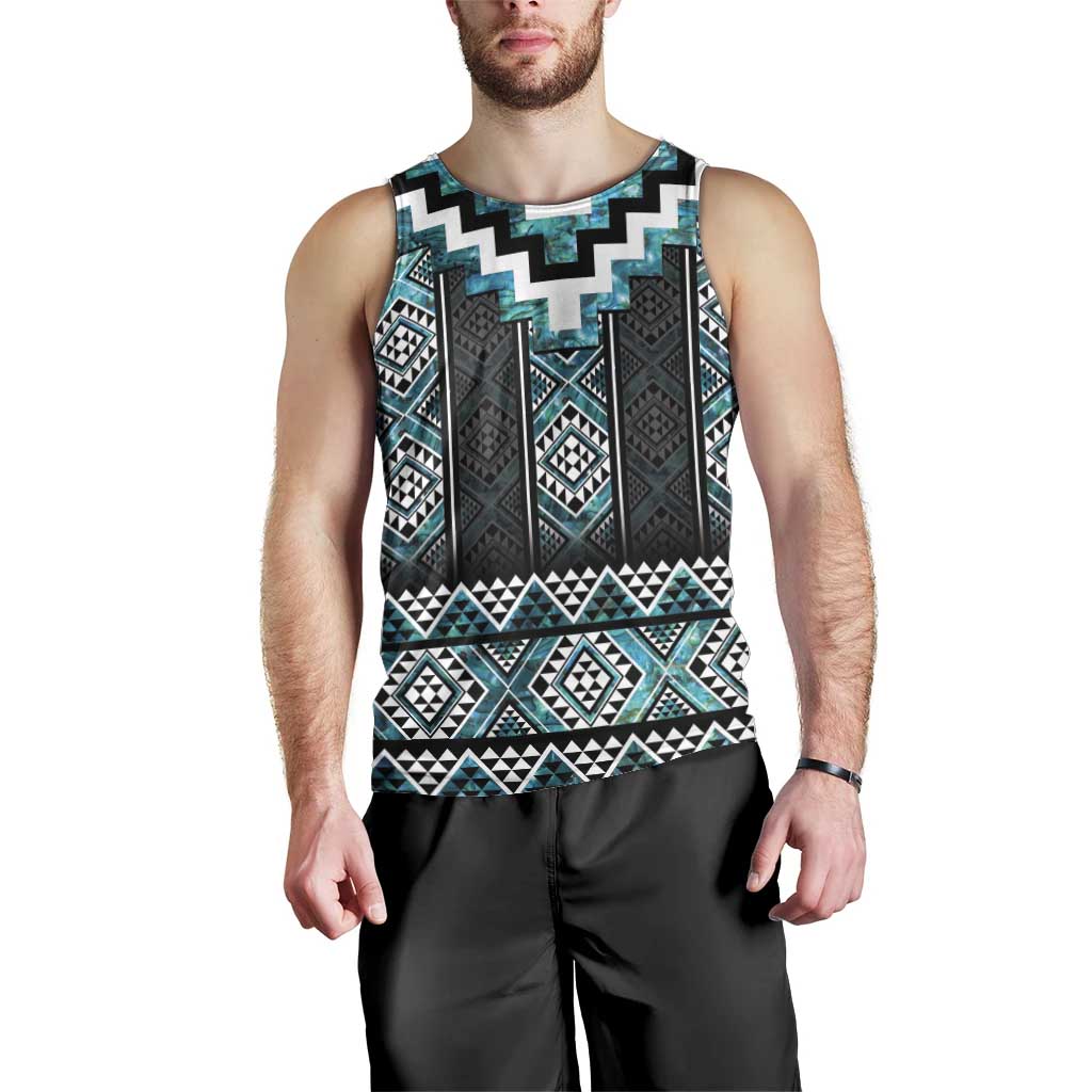 Paua Shell Taniko Pattern Aotearoa Men Tank Top Niho Taniwha Mix Poutama