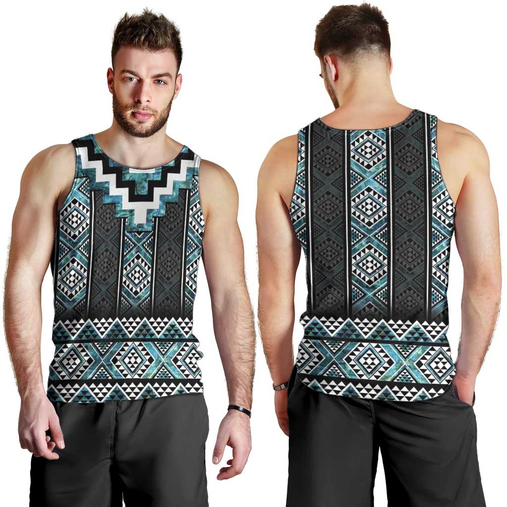 Paua Shell Taniko Pattern Aotearoa Men Tank Top Niho Taniwha Mix Poutama