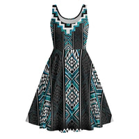 Paua Shell Taniko Pattern Aotearoa Midi Dress Niho Taniwha Mix Poutama - Polynesian Pride