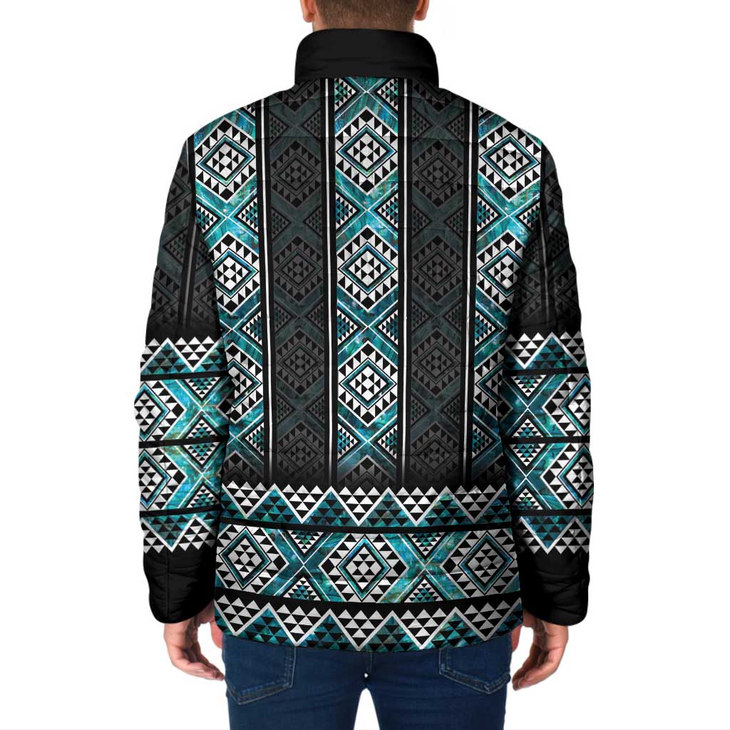 Paua Shell Taniko Pattern Aotearoa Padded Jacket Niho Taniwha Mix Poutama - Polynesian Pride