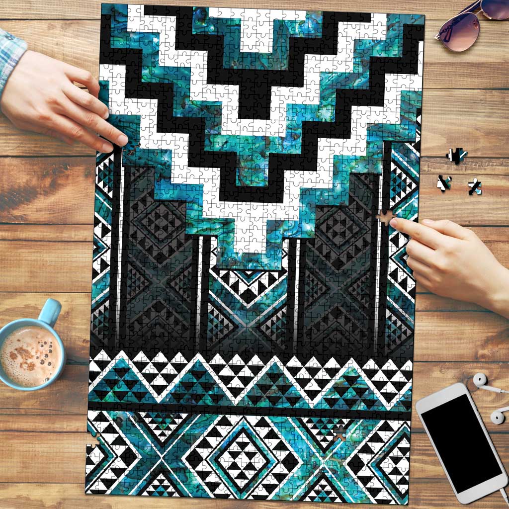 Paua Shell Taniko Pattern Aotearoa Puzzle Niho Taniwha Mix Poutama LT14 Turquoise - Polynesian Pride