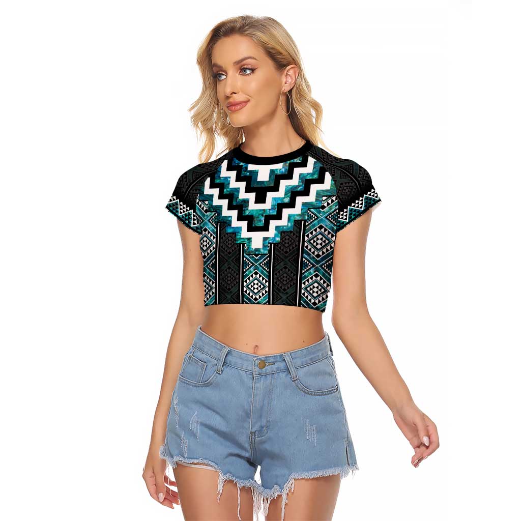 Paua Shell Taniko Pattern Aotearoa Raglan Cropped T Shirt Niho Taniwha Mix Poutama