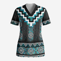 Paua Shell Taniko Pattern Aotearoa Scrub Top Niho Taniwha Mix Poutama - Polynesian Pride