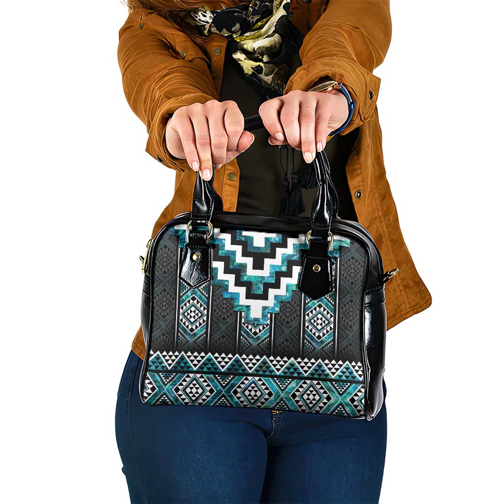 Paua Shell Taniko Pattern Aotearoa Shoulder Handbag Niho Taniwha Mix Poutama LT14 One Size Turquoise - Polynesian Pride
