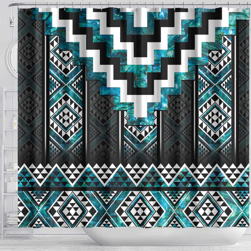 Paua Shell Taniko Pattern Aotearoa Shower Curtain Niho Taniwha Mix Poutama LT14 - Polynesian Pride