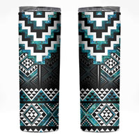 Paua Shell Taniko Pattern Aotearoa Skinny Tumbler Niho Taniwha Mix Poutama LT14 Turquoise - Polynesian Pride