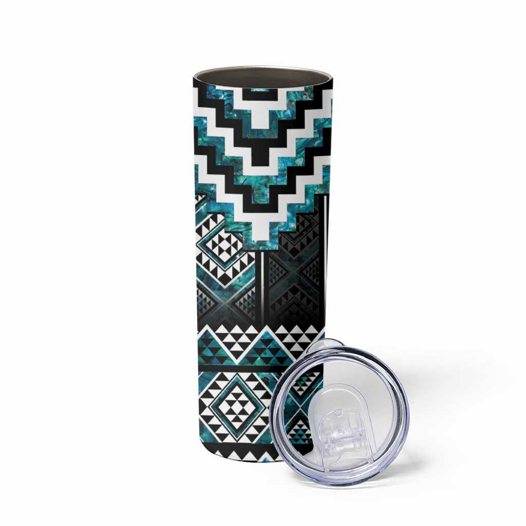 Paua Shell Taniko Pattern Aotearoa Skinny Tumbler Niho Taniwha Mix Poutama LT14 - Polynesian Pride