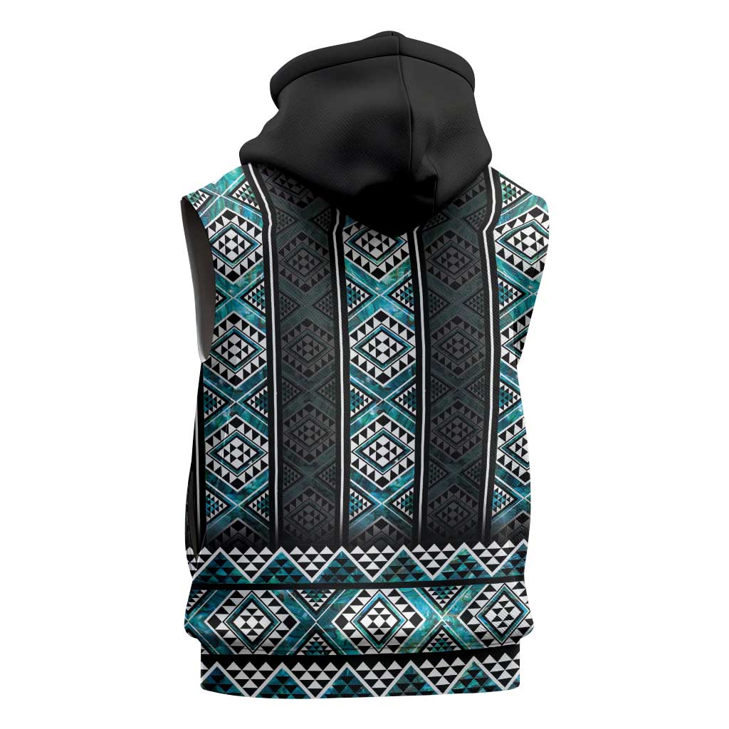 Paua Shell Taniko Pattern Aotearoa Sleeveless Hoodie Niho Taniwha Mix Poutama - Polynesian Pride