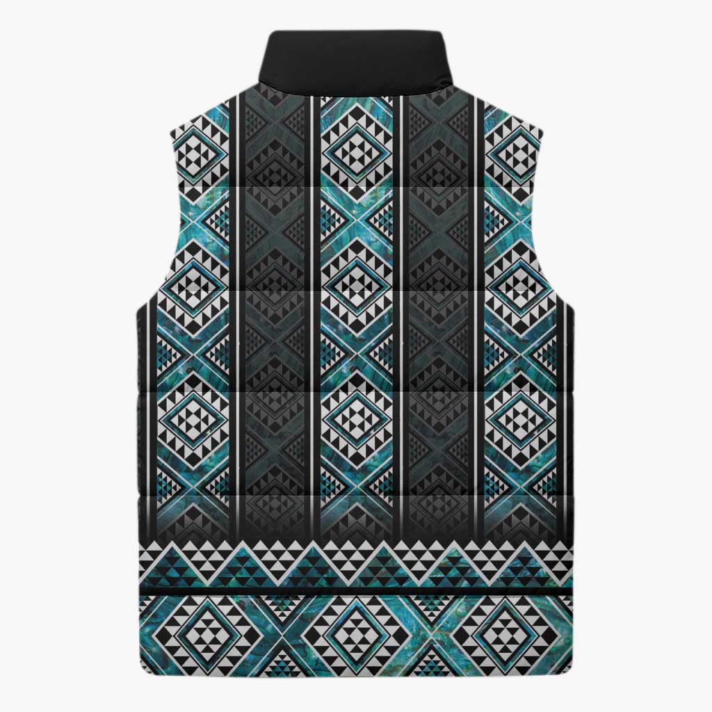 Paua Shell Taniko Pattern Aotearoa Sleeveless Puffer Jacket Niho Taniwha Mix Poutama - Polynesian Pride