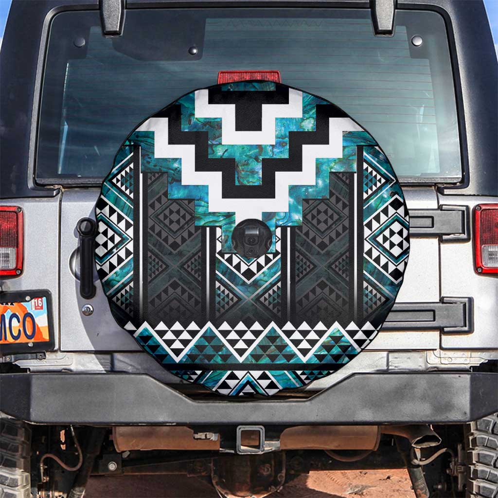 Paua Shell Taniko Pattern Aotearoa Spare Tire Cover Niho Taniwha Mix Poutama