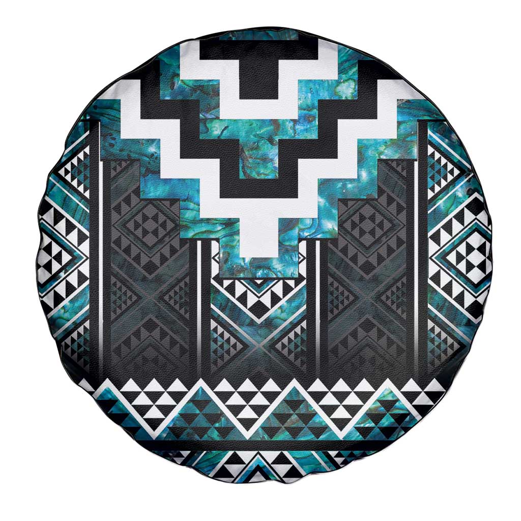 Paua Shell Taniko Pattern Aotearoa Spare Tire Cover Niho Taniwha Mix Poutama