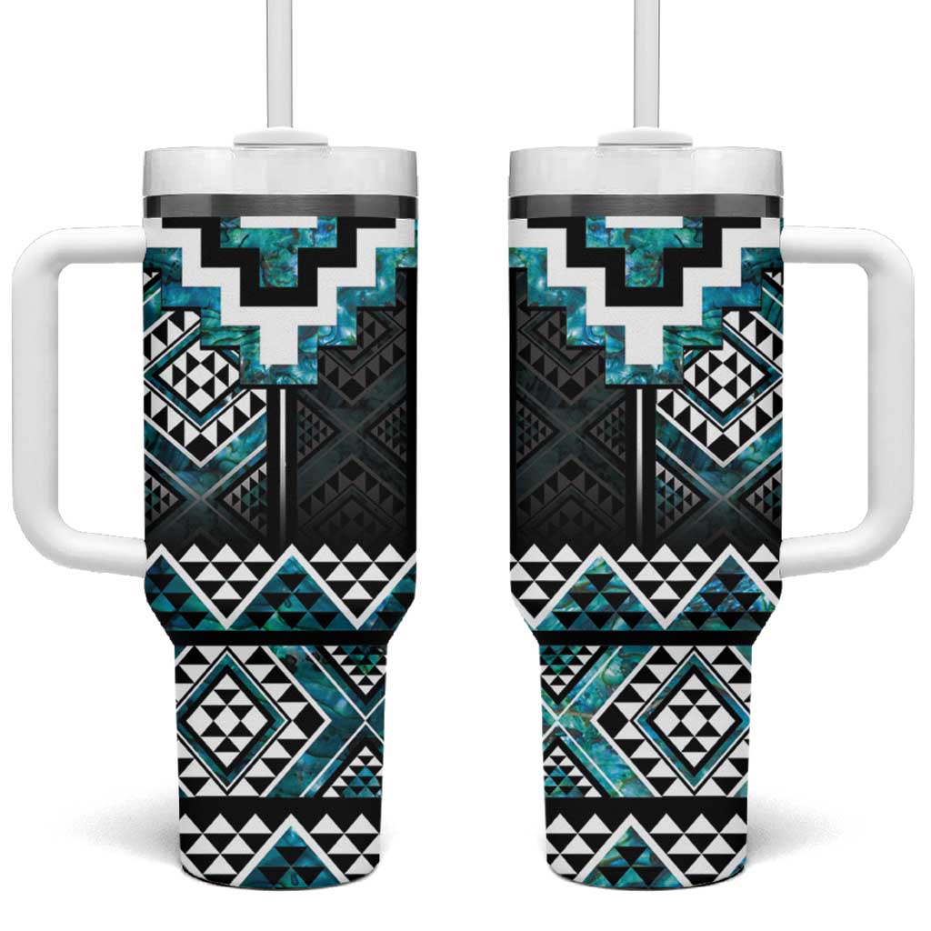 Paua Shell Taniko Pattern Aotearoa Tumbler With Handle Niho Taniwha Mix Poutama