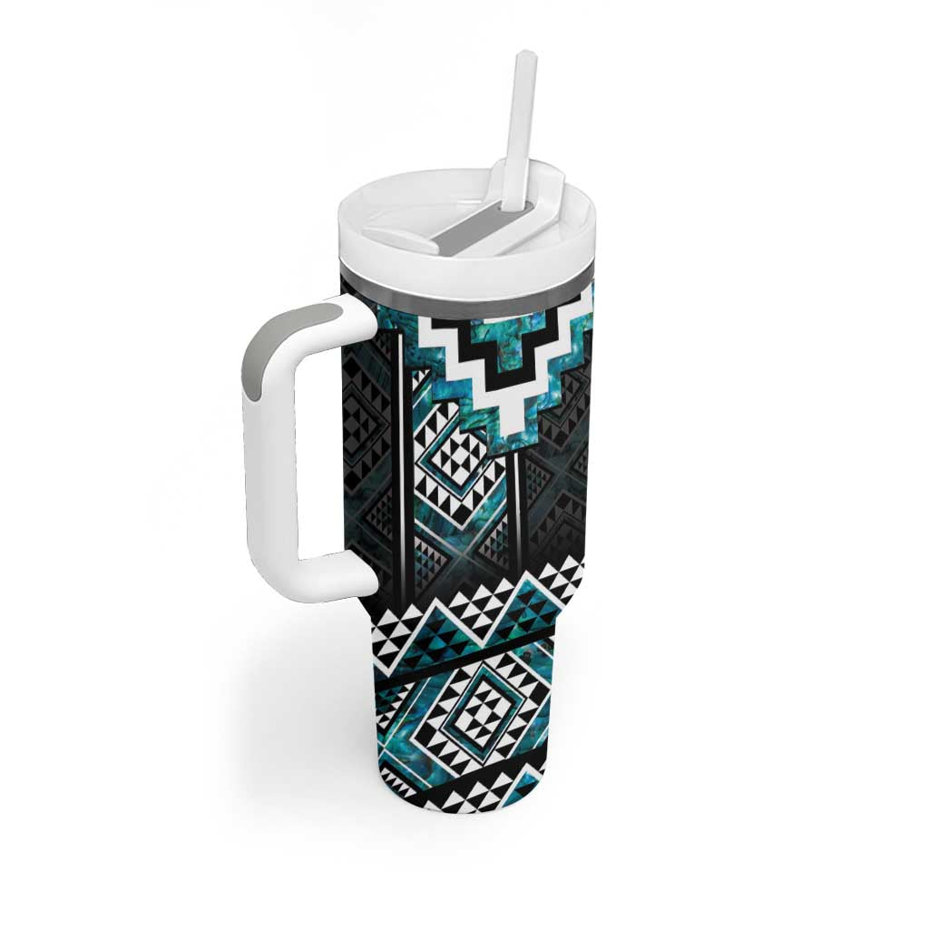 Paua Shell Taniko Pattern Aotearoa Tumbler With Handle Niho Taniwha Mix Poutama