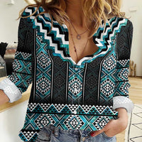 Paua Shell Taniko Pattern Aotearoa Women Casual Shirt Niho Taniwha Mix Poutama