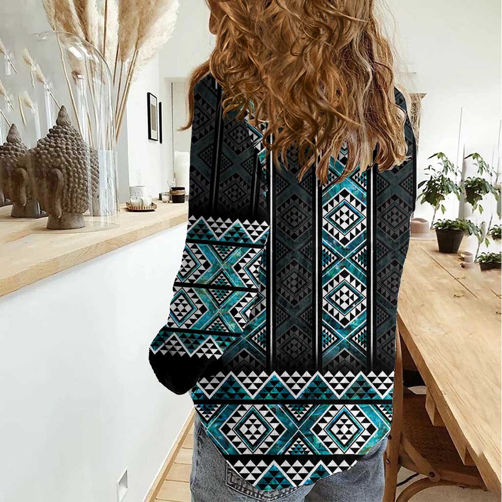 Paua Shell Taniko Pattern Aotearoa Women Casual Shirt Niho Taniwha Mix Poutama