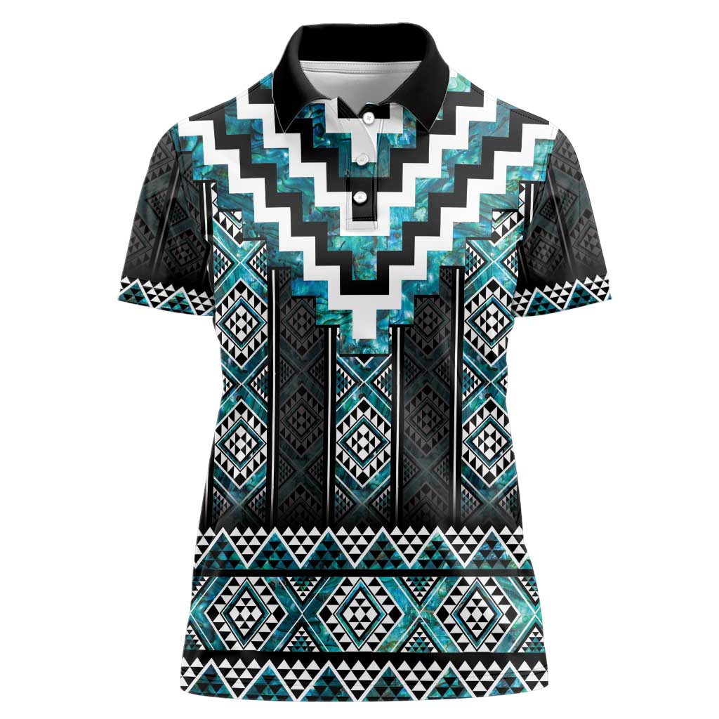Paua Shell Taniko Pattern Aotearoa Women Polo Shirt Niho Taniwha Mix Poutama