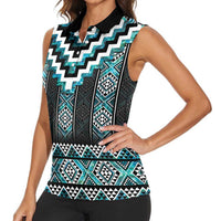 Paua Shell Taniko Pattern Aotearoa Women Sleeveless Polo Shirt Niho Taniwha Mix Poutama