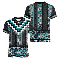Paua Shell Taniko Pattern Aotearoa Women V-Neck T-Shirt Niho Taniwha Mix Poutama
