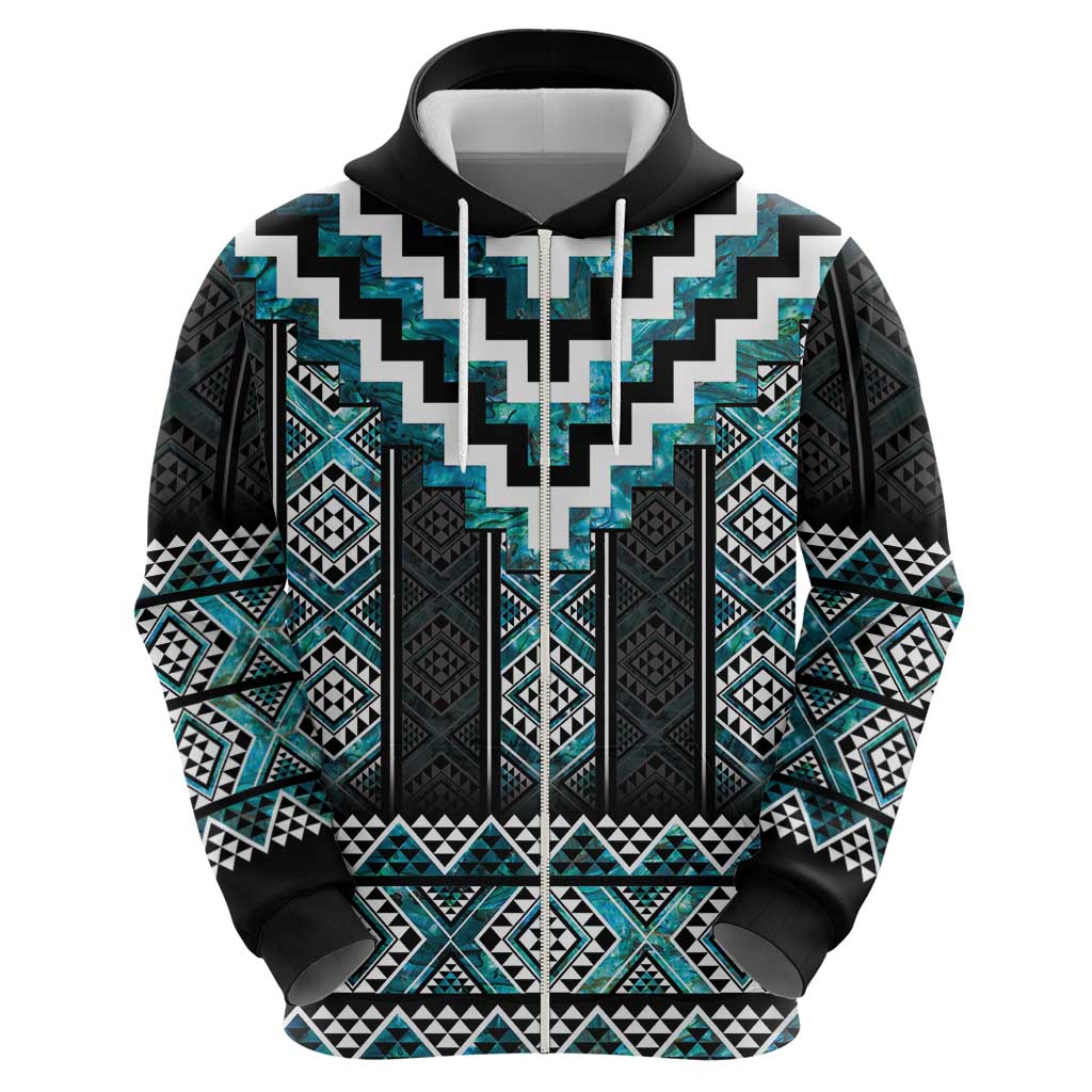 Paua Shell Taniko Pattern Aotearoa Zip Hoodie Niho Taniwha Mix Poutama