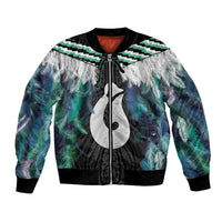 Aotearoa Korowai Motif Bomber Jacket Hei Matau Poutama Maori Pattern LT14 Unisex Turquoise - Polynesian Pride