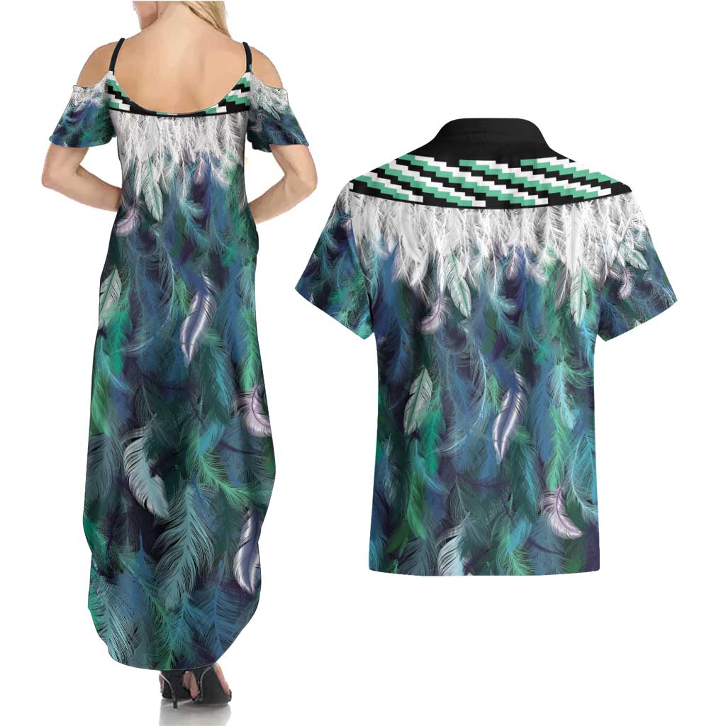 Aotearoa Korowai Motif Couples Matching Summer Maxi Dress and Hawaiian Shirt Hei Matau Poutama Maori Pattern LT14 - Polynesian Pride