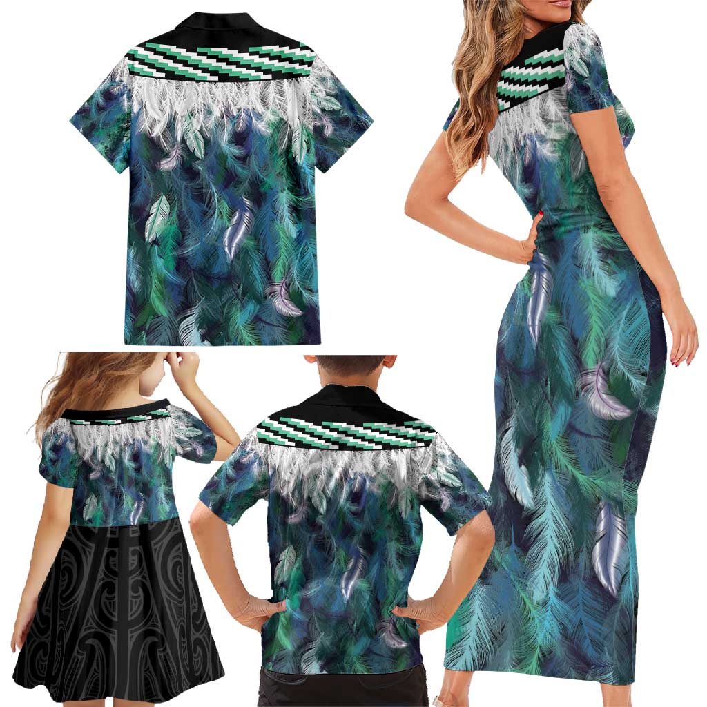Aotearoa Korowai Motif Family Matching Short Sleeve Bodycon Dress and Hawaiian Shirt Hei Matau Poutama Maori Pattern LT14 - Polynesian Pride