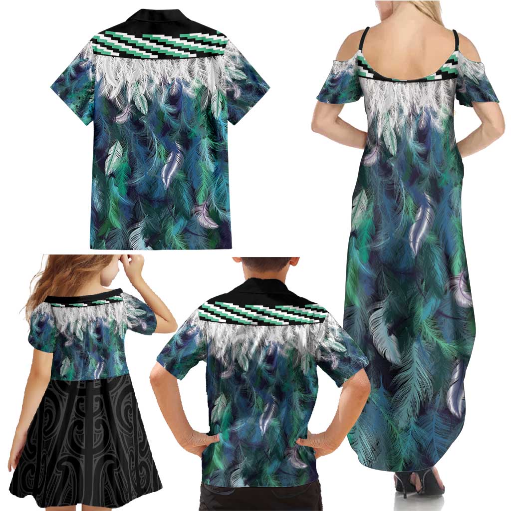 Aotearoa Korowai Motif Family Matching Summer Maxi Dress and Hawaiian Shirt Hei Matau Poutama Maori Pattern