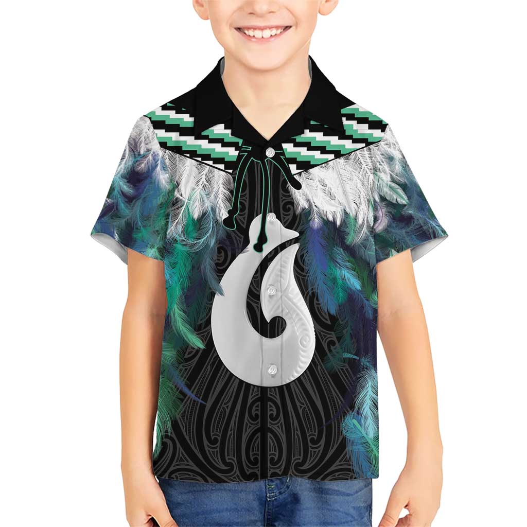 Aotearoa Korowai Motif Kid Hawaiian Shirt Hei Matau Poutama Maori Pattern LT14 Kid Turquoise - Polynesian Pride