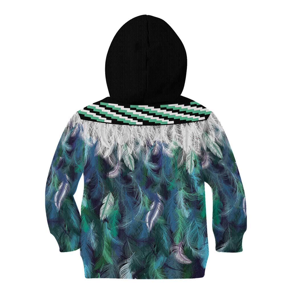 Aotearoa Korowai Motif Kid Hoodie Hei Matau Poutama Maori Pattern