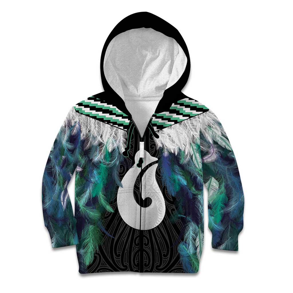 Aotearoa Korowai Motif Kid Hoodie Hei Matau Poutama Maori Pattern