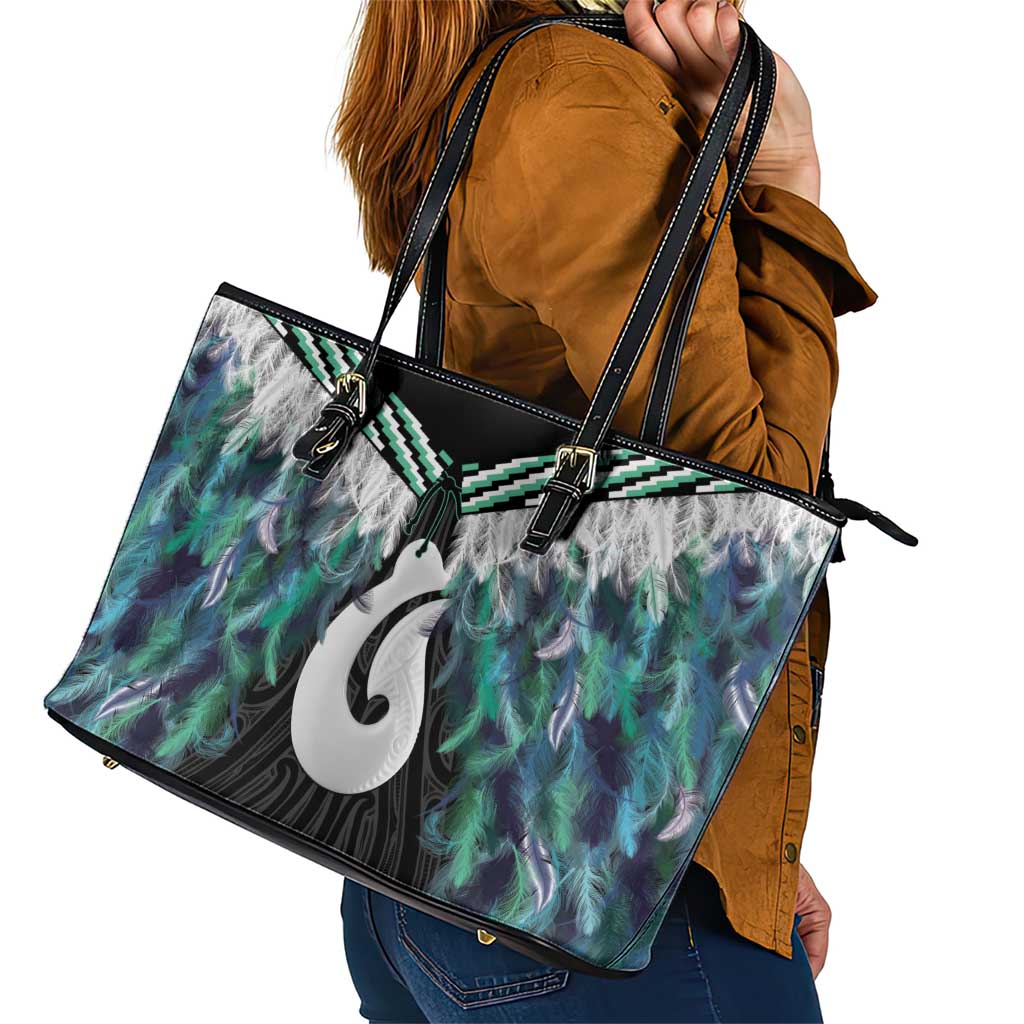 Aotearoa Korowai Motif Leather Tote Bag Hei Matau Poutama Maori Pattern
