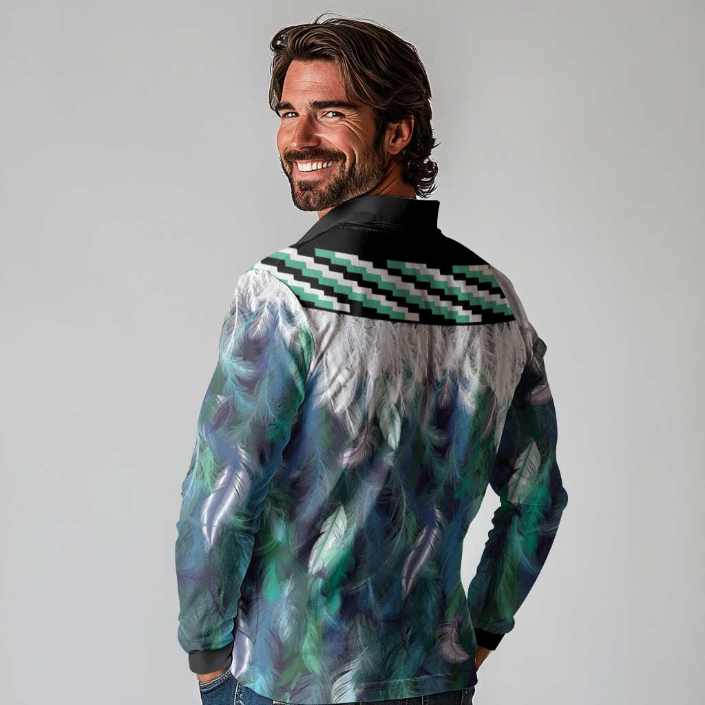 Aotearoa Korowai Motif Long Sleeve Polo Shirt Hei Matau Poutama Maori Pattern