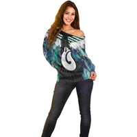 Aotearoa Korowai Motif Off Shoulder Sweater Hei Matau Poutama Maori Pattern