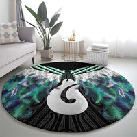 Aotearoa Korowai Motif Round Carpet Hei Matau Poutama Maori Pattern