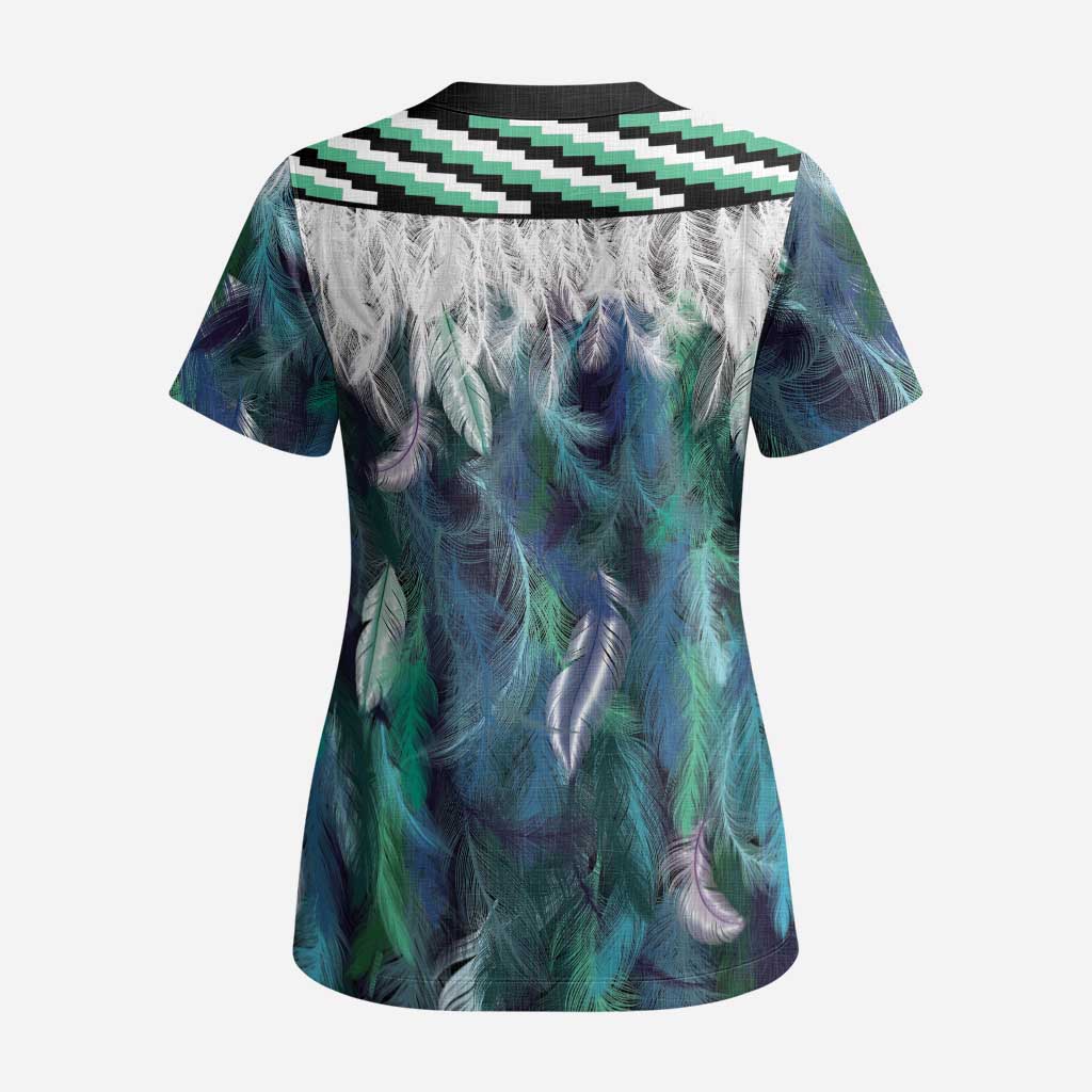 Aotearoa Korowai Motif Scrub Top Hei Matau Poutama Maori Pattern - Polynesian Pride