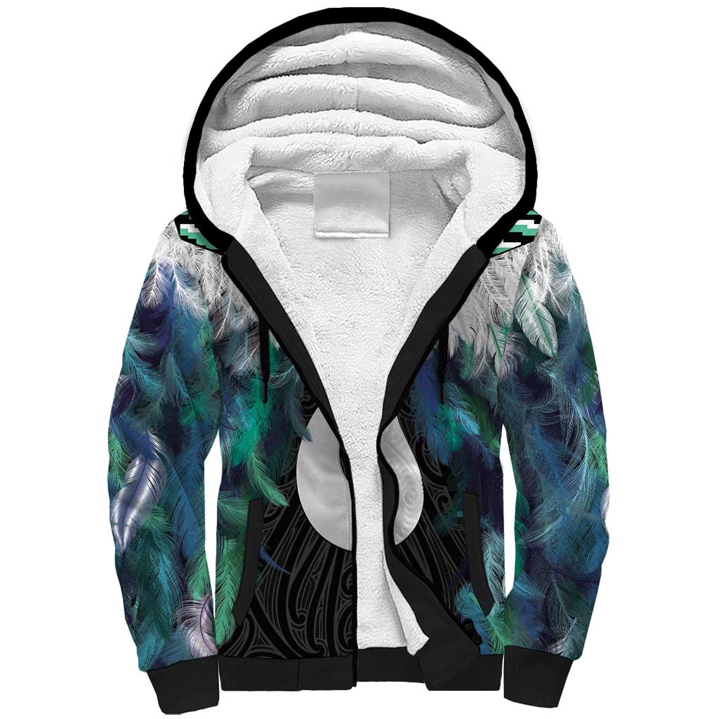 Aotearoa Korowai Motif Sherpa Hoodie Hei Matau Poutama Maori Pattern LT14 Unisex Turquoise - Polynesian Pride