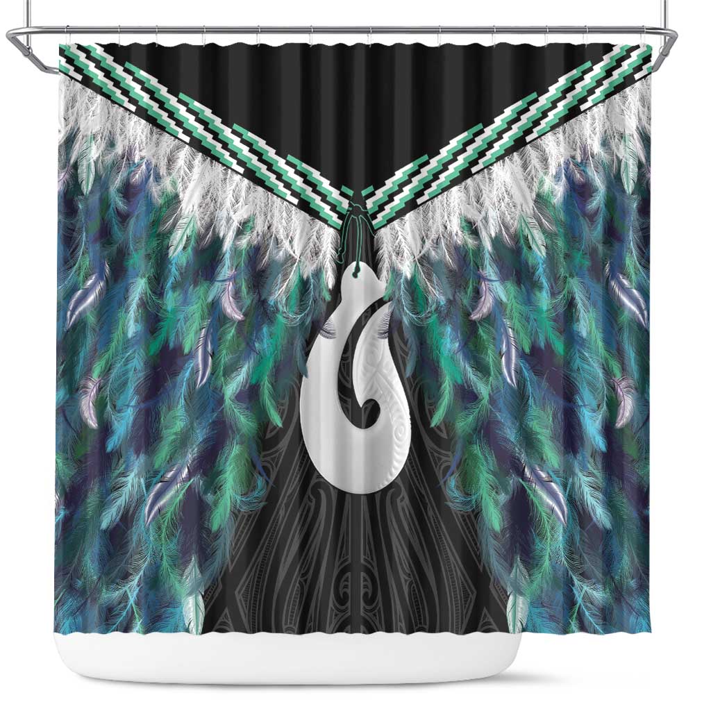 Aotearoa Korowai Motif Shower Curtain Hei Matau Poutama Maori Pattern LT14 Turquoise - Polynesian Pride