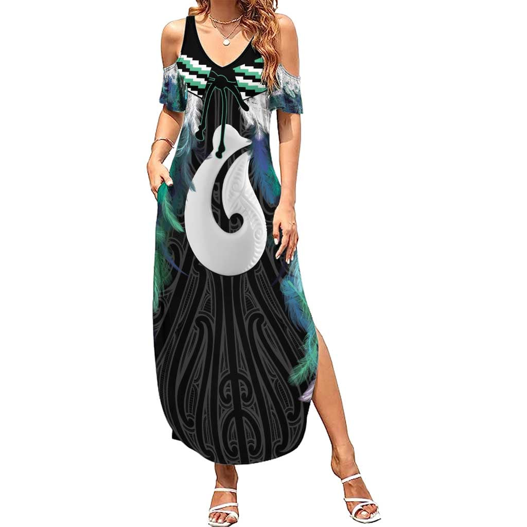 Aotearoa Korowai Motif Summer Maxi Dress Hei Matau Poutama Maori Pattern