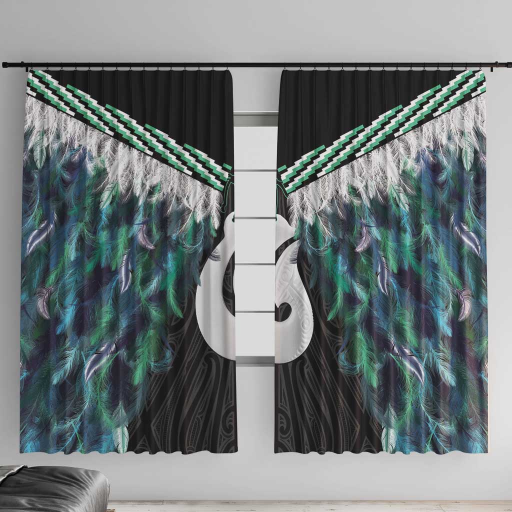 Aotearoa Korowai Motif Window Curtain Hei Matau Poutama Maori Pattern LT14 With Hooks Turquoise - Polynesian Pride