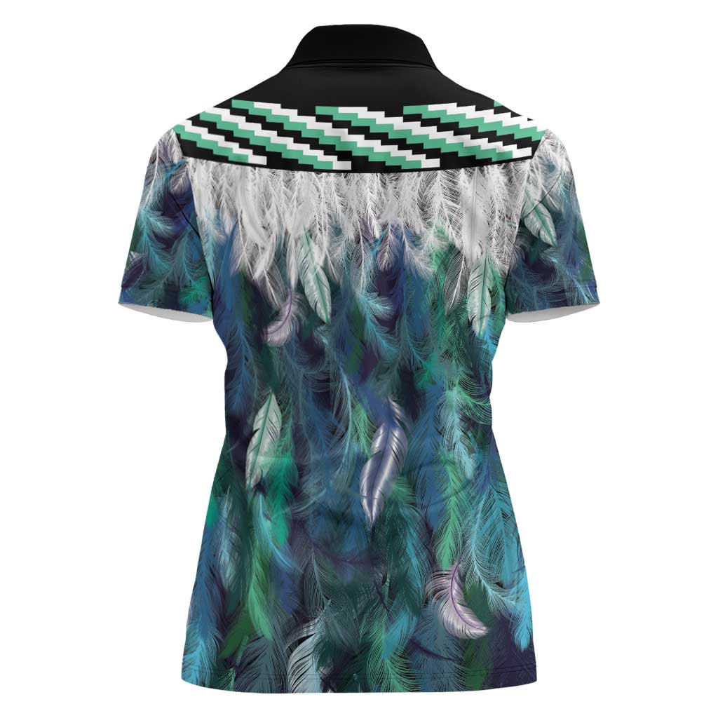 Aotearoa Korowai Motif Women Polo Shirt Hei Matau Poutama Maori Pattern