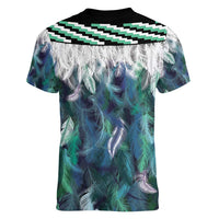 Aotearoa Korowai Motif Women V-Neck T-Shirt Hei Matau Poutama Maori Pattern